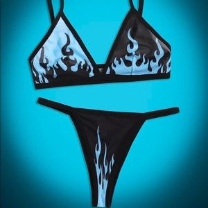 Blue flame mesh lingerie set